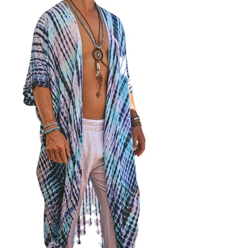 Herren Langer Strandkaftan im Batik-Look aus leichtem Viskose‑Mix Shop Nory