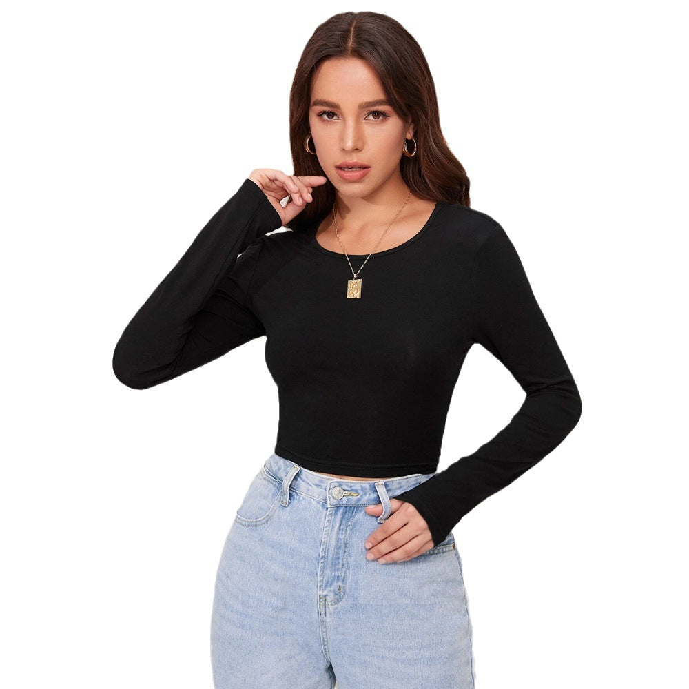 Damen figurbetontes Cropped-Longsleeve mit Sculpting-Passform und Rundhalsausschnitt Shop Nory