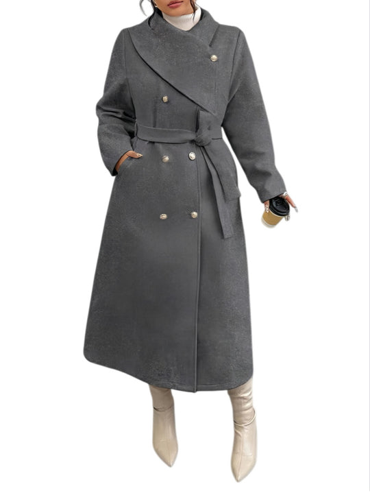Damen Doppelreihiger Wollmix-Mantel mit weitem Schalkragen und Bindegürtel Shop Nory