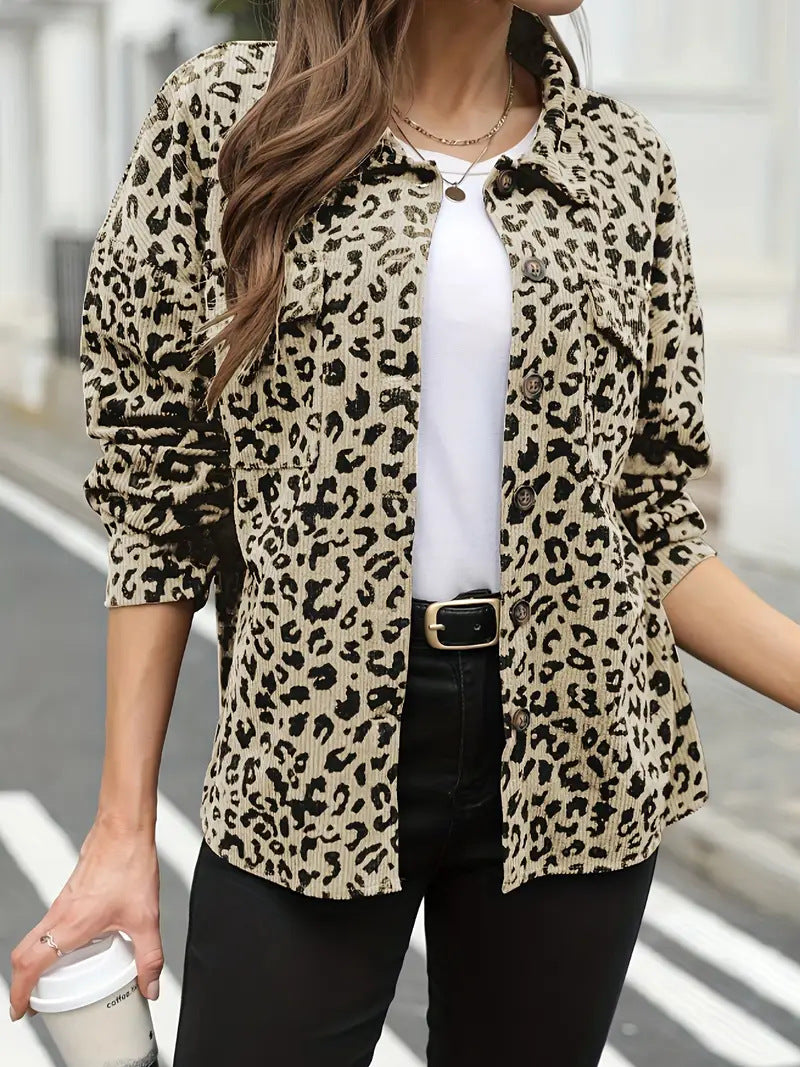 Damen Flanelljacke mit Leopardenmuster