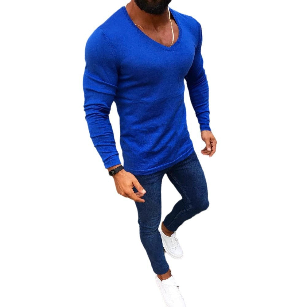 Herren figurbetontes Longsleeve aus Baumwolle mit V-Ausschnitt