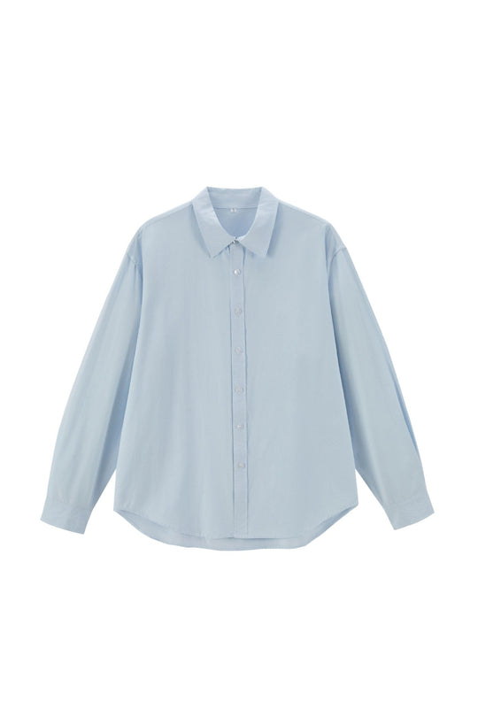 Damen Oversize Baumwollbluse mit Kentkragen und abgerundetem Saum Shop Nory