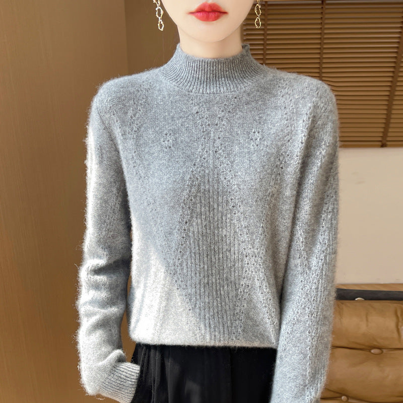 Damen Leichter Mockneck-Feinstrickpullover mit Ajour-Chevron und kaschmirweichem Finish Shop Nory