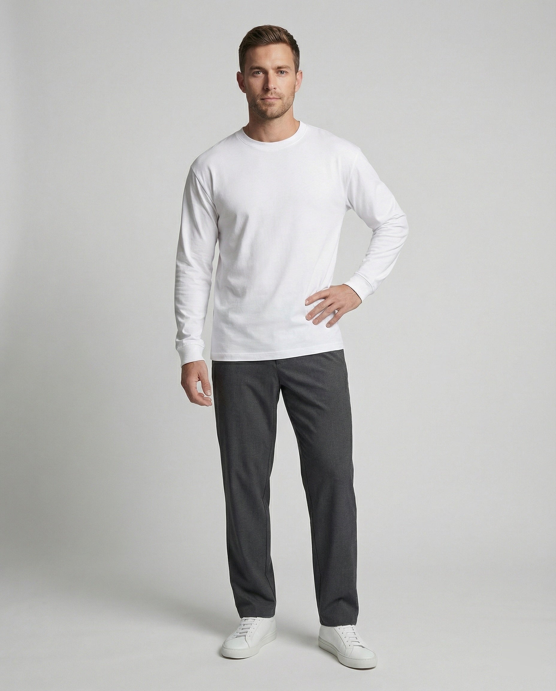 Lässiges Baumwoll Langarmshirt Weiß Oversize T-Shirt für coole Urban Styles