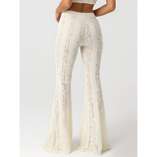 Damen Elegante Spitzenhose im Flared-Design