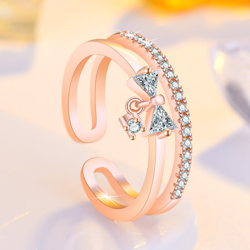 Damen Offener Ring mit funkelndem Schleifendetail und hochwertigem Zirkonia-Besatz Shop Nory