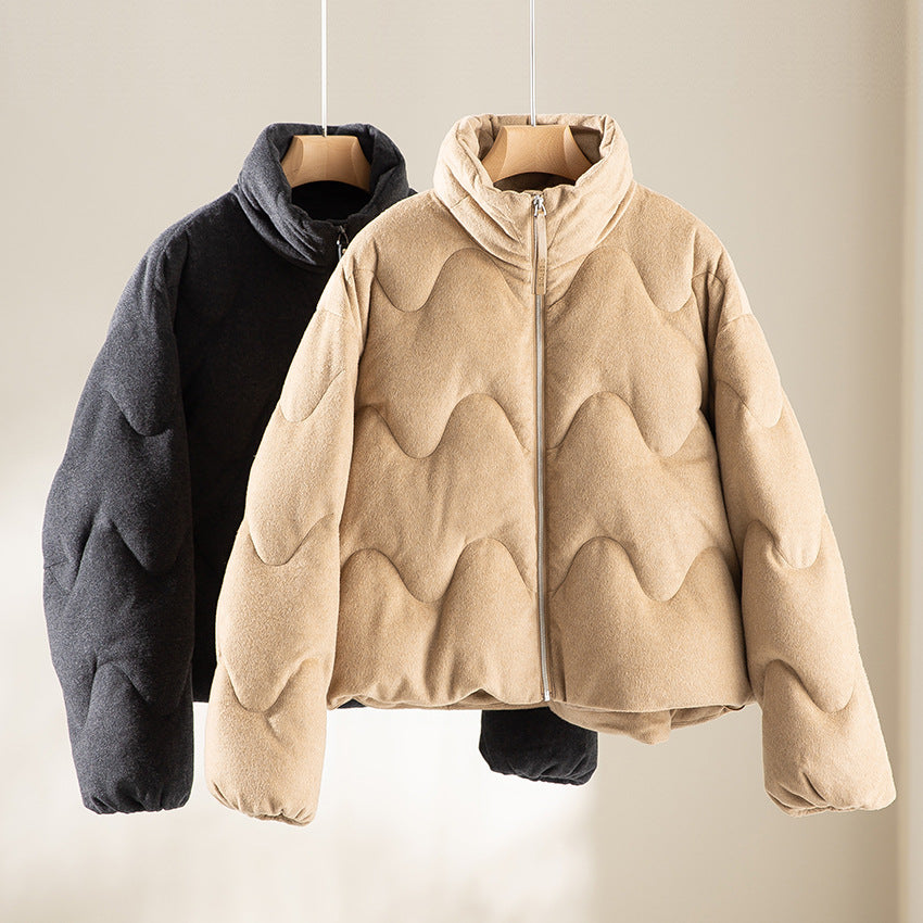 Damen Kurze gesteppte Jacke mit Wellensteppung, hohem Stehkragen und Boxy-Silhouette Shop Nory