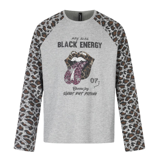 Damen Lässiges Langarmshirt mit Raglanärmeln, Leoparden-Ärmeln und Statement-Print Shop Nory
