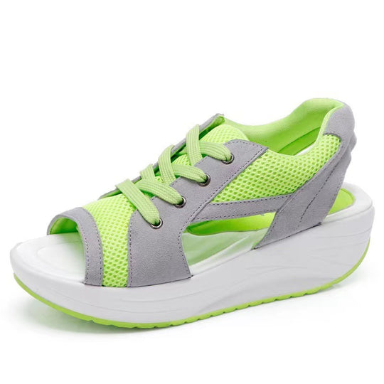 Damen Sportive Keilsandaletten mit atmungsaktivem Mesh, offenen Zehen und Schnürung Shop Nory
