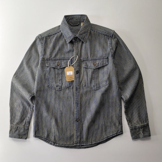 Herren Leichte gestreifte Denim-Worker-Hemdjacke mit aufgesetzten Pattentaschen Shop Nory
