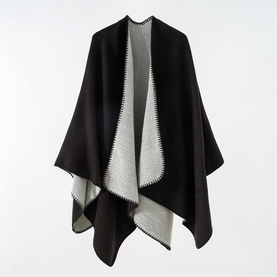 Damen Reversibler Strickponcho mit Zierkettnaht und Oversize-Fall Shop Nory