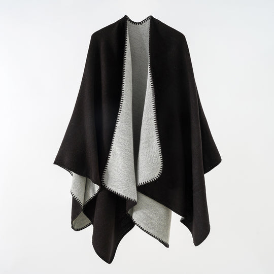 Damen Reversibler Strickponcho mit Zierkettnaht und Oversize-Fall Shop Nory