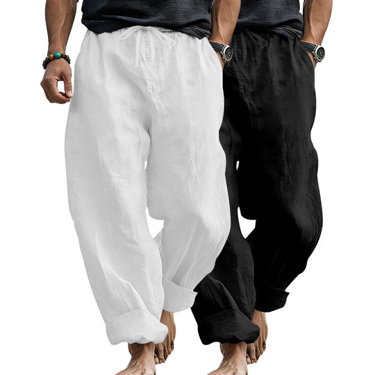 Herren Weite Komfort-Freizeithose aus Leinenmix mit Tunnelzug, Eingrifftaschen und Umschlag Shop Nory