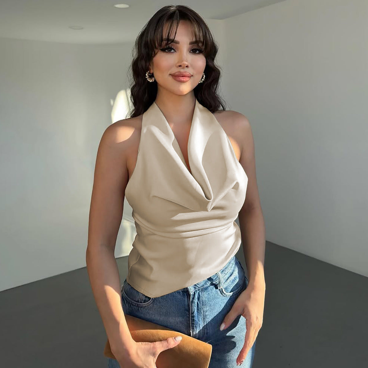 Damen Elegantes Open-Back Top mit langem Rückenausschnitt Shopnory