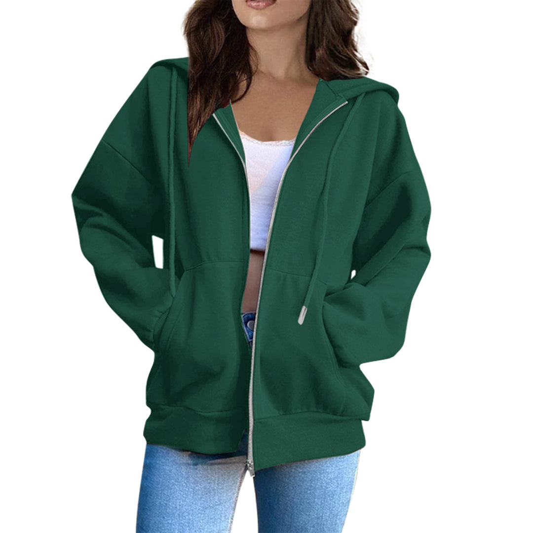 Damen nan lässige Kapuzenjacke mit durchgehendem Reißverschluss, Kängurutaschen und voluminösen Raglanärmeln Shop Nory