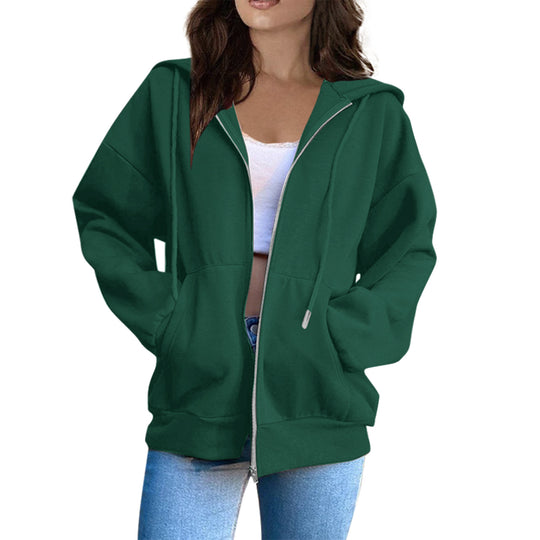 Damen nan lässige Kapuzenjacke mit durchgehendem Reißverschluss, Kängurutaschen und voluminösen Raglanärmeln Shop Nory