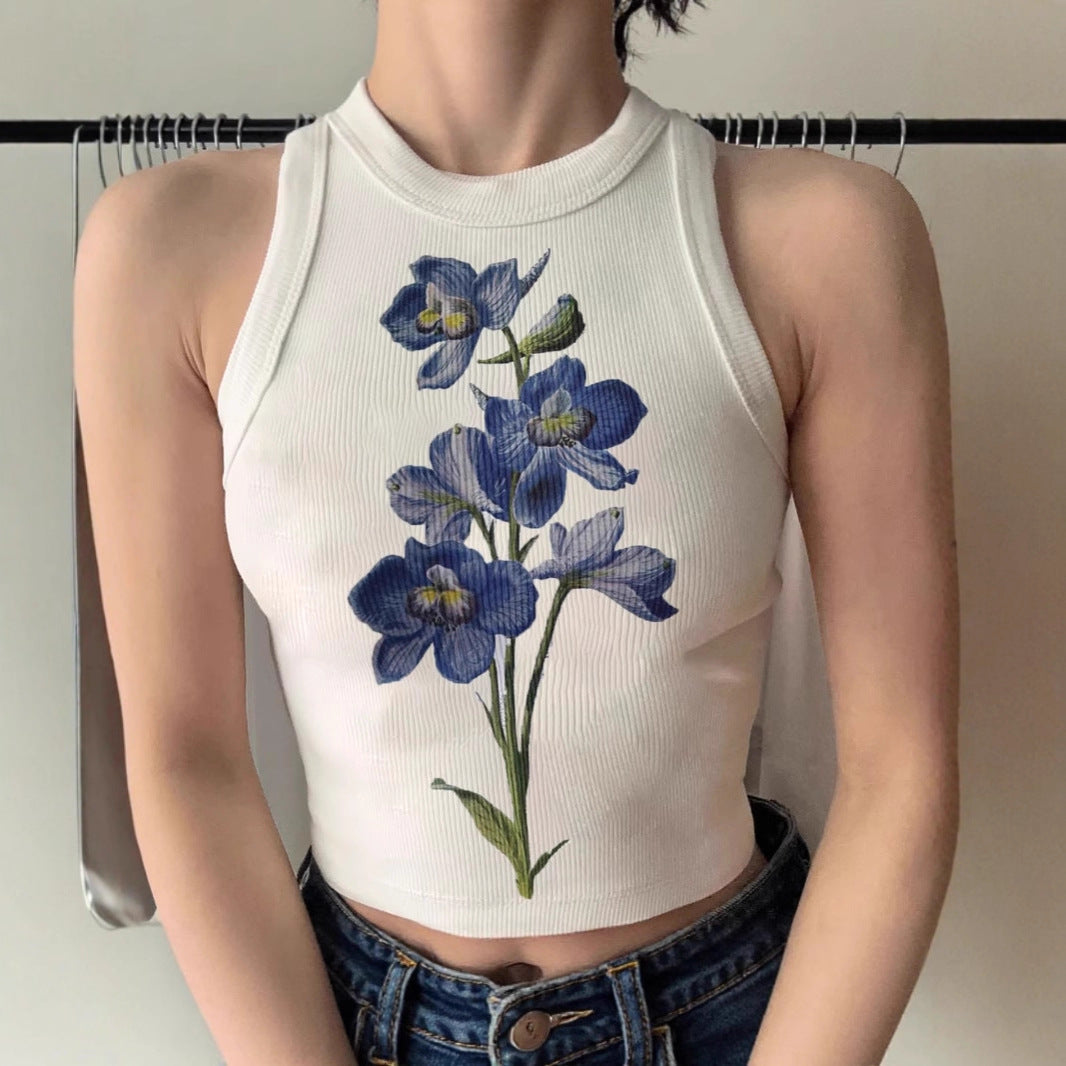 Damen ärmelloses Oberteil mit floralem Stickdesign Shopnory