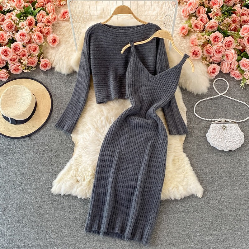 Damen Modisches Strickkleid- und Oberteil-Set Shop Nory