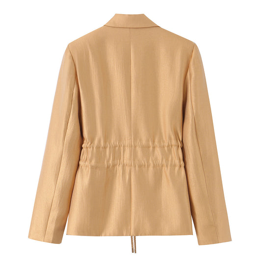 Damen Taillierter Satin-Blazer mit Tunnelzug, Reverskragen und legerer Silhouette Shop Nory