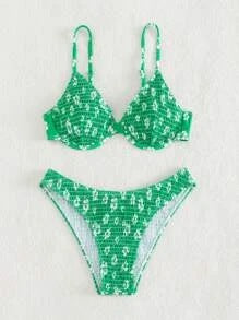 Damen Hochgeschnittener Bikini mit gepolstertem Oberteil und verstellbaren Trägern