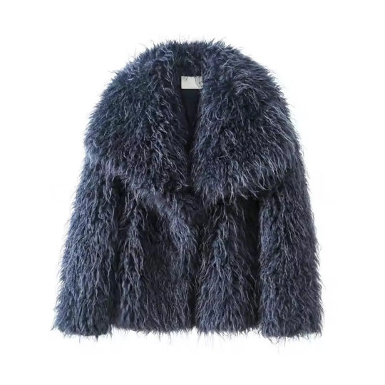 Damen Kurzjacke aus langflorigem Kunstpelz mit extra breitem Schalkragen Shop Nory