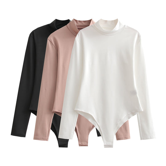 Damen Langarmbody mit Stehkragen aus dehnbarem Stretchstoff Shop Nory