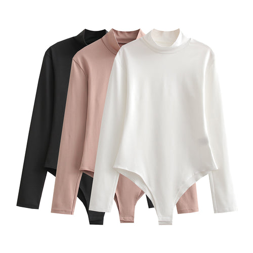 Damen Langarmbody mit Stehkragen aus dehnbarem Stretchstoff Shop Nory