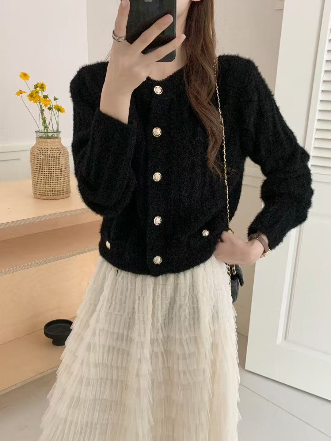 Damen Flauschiger Cardigan mit perligen Knöpfen Shop Nory