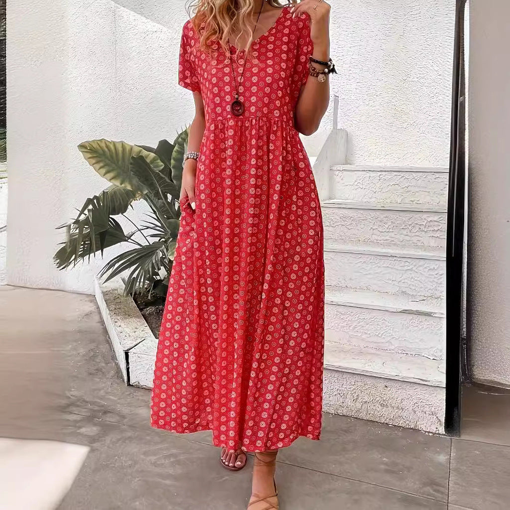 Damen Maxikleid mit floralen Mustern und lässiger Taillierung