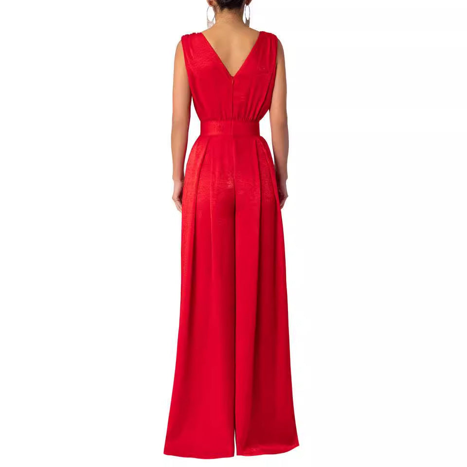 Damen Jumpsuit mit tiefem V-Ausschnitt und weit geschnittenem Bein