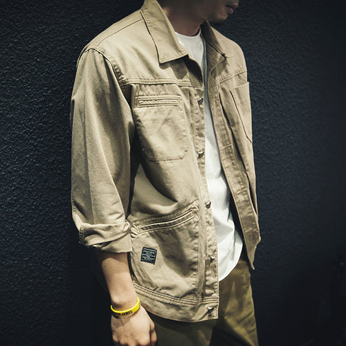 Herren Utility-Hemdjacke aus Canvas mit Pattentaschen und durchgehender Knopfleiste Shop Nory
