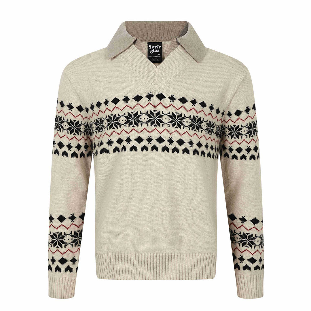 Herren Norweger-Strickpullover mit V‑Ausschnitt und kontrastierendem Hemdkragen Shop Nory