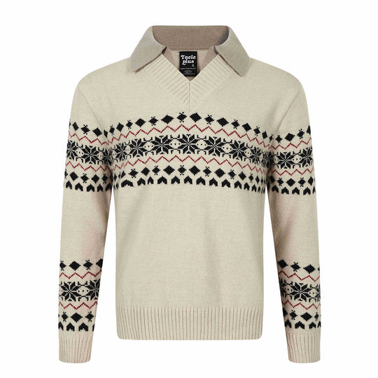 Herren Norweger-Strickpullover mit V‑Ausschnitt und kontrastierendem Hemdkragen Shop Nory