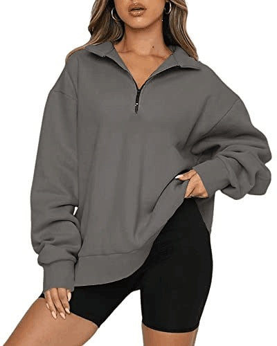 Damen nan oversized Sweatshirt mit halbem Reißverschluss, weichem Fleece-Innenfutter und Kängurutasche Shop Nory