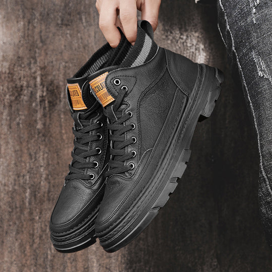 Herren lederoptik High-Top City-Boot Sneaker mit gestricktem Schaftkragen und stoßdämpfender Profilsohle Shop Nory
