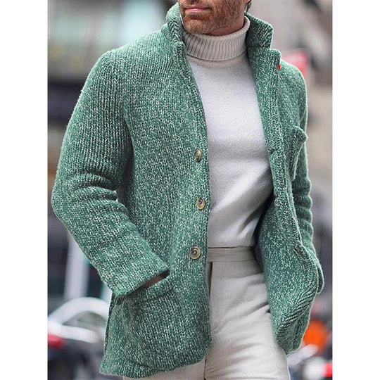 Herren Grobstrick-Cardigan-Jacke mit hohem Stehkragen und aufgesetzten Taschen Shop Nory