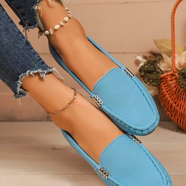 Damen Mokassin-Schuhe mit elegantem Narbenleder und rutschfester Sohle