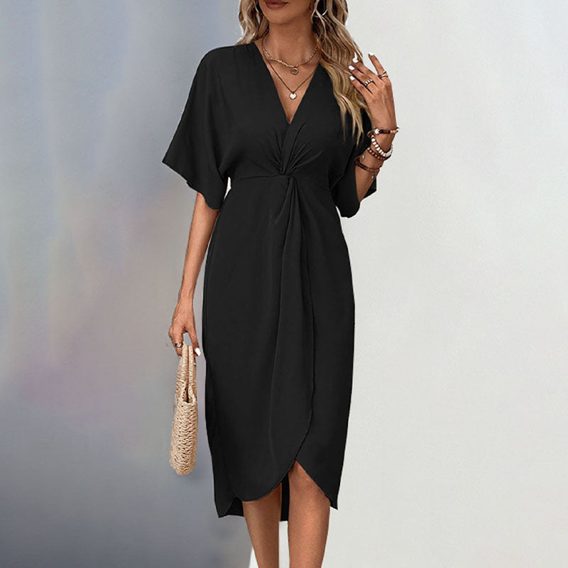 Damen Wickelkleid mit elegantem V-Ausschnitt und voluminösen Ärmeln