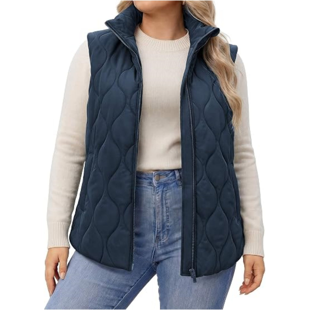 Damen gesteppte Weste mit hohem Kragen, figurfreundlicher Silhouette und Eingrifftaschen Shop Nory