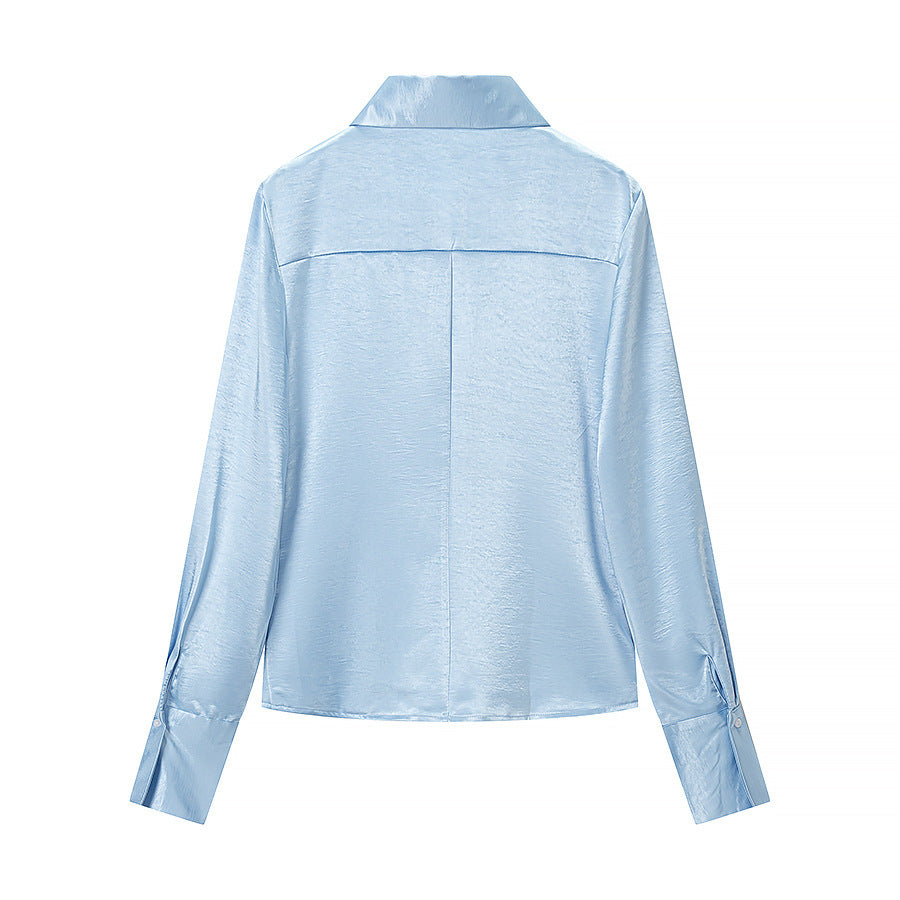 Damen Seidig-glänzende Hemdbluse mit taillierten Teilungsnähten und verlängerten Manschetten Shop Nory