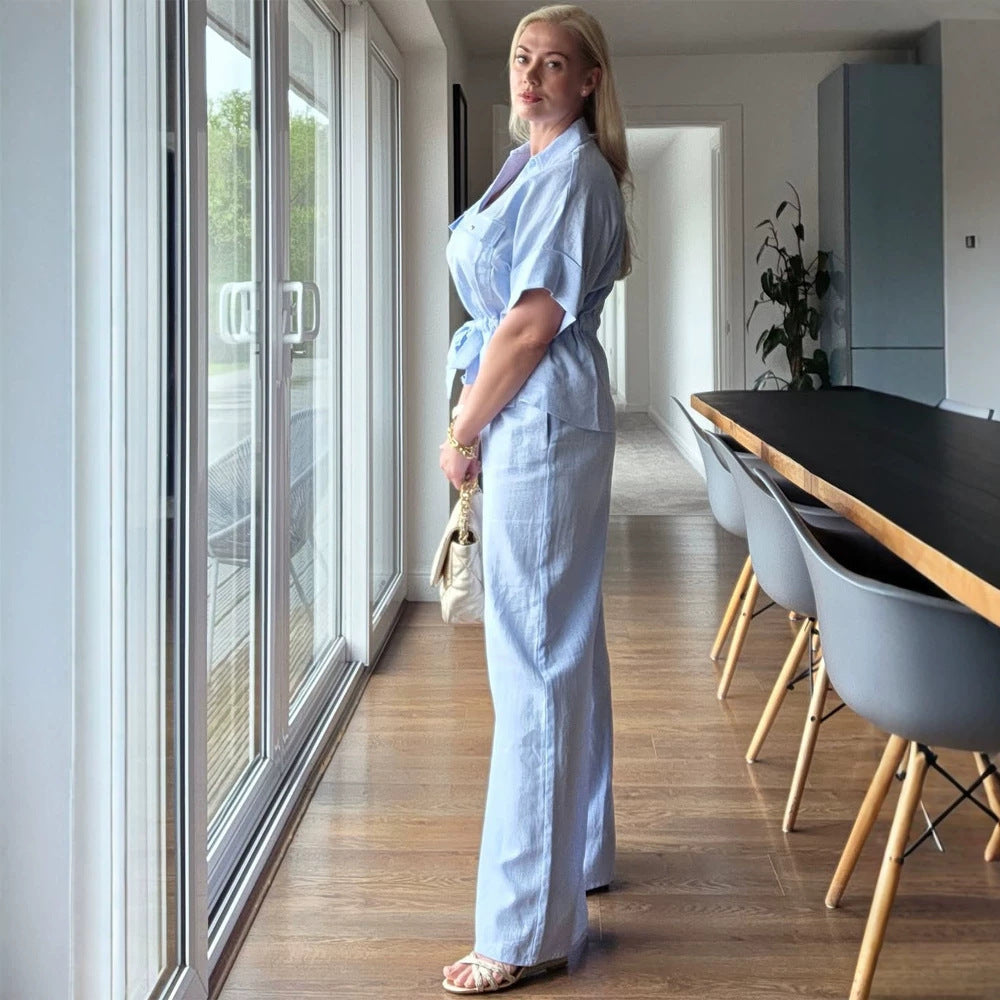 Damen Kurzarm-Bluse mit Reißverschluss, Brusttaschen & Tunnelzug-Taille Shop Nory