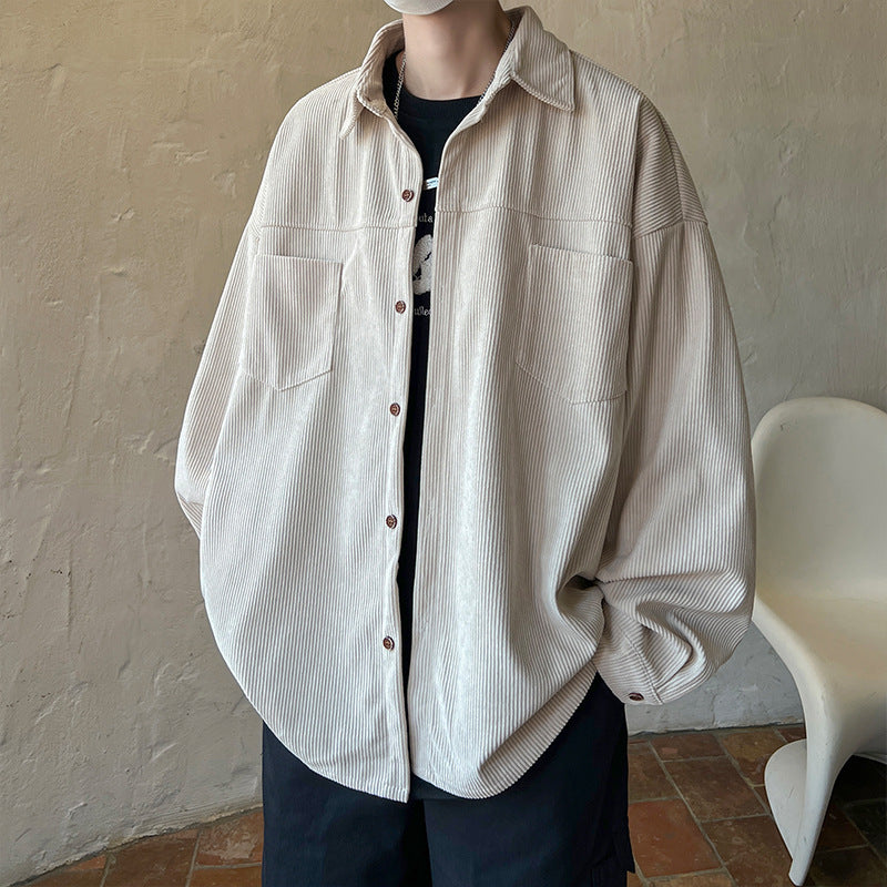 Herren oversized Kordhemdjacke mit aufgesetzten Brusttaschen, abgerundetem Saum und lockerer Silhouette Shop Nory
