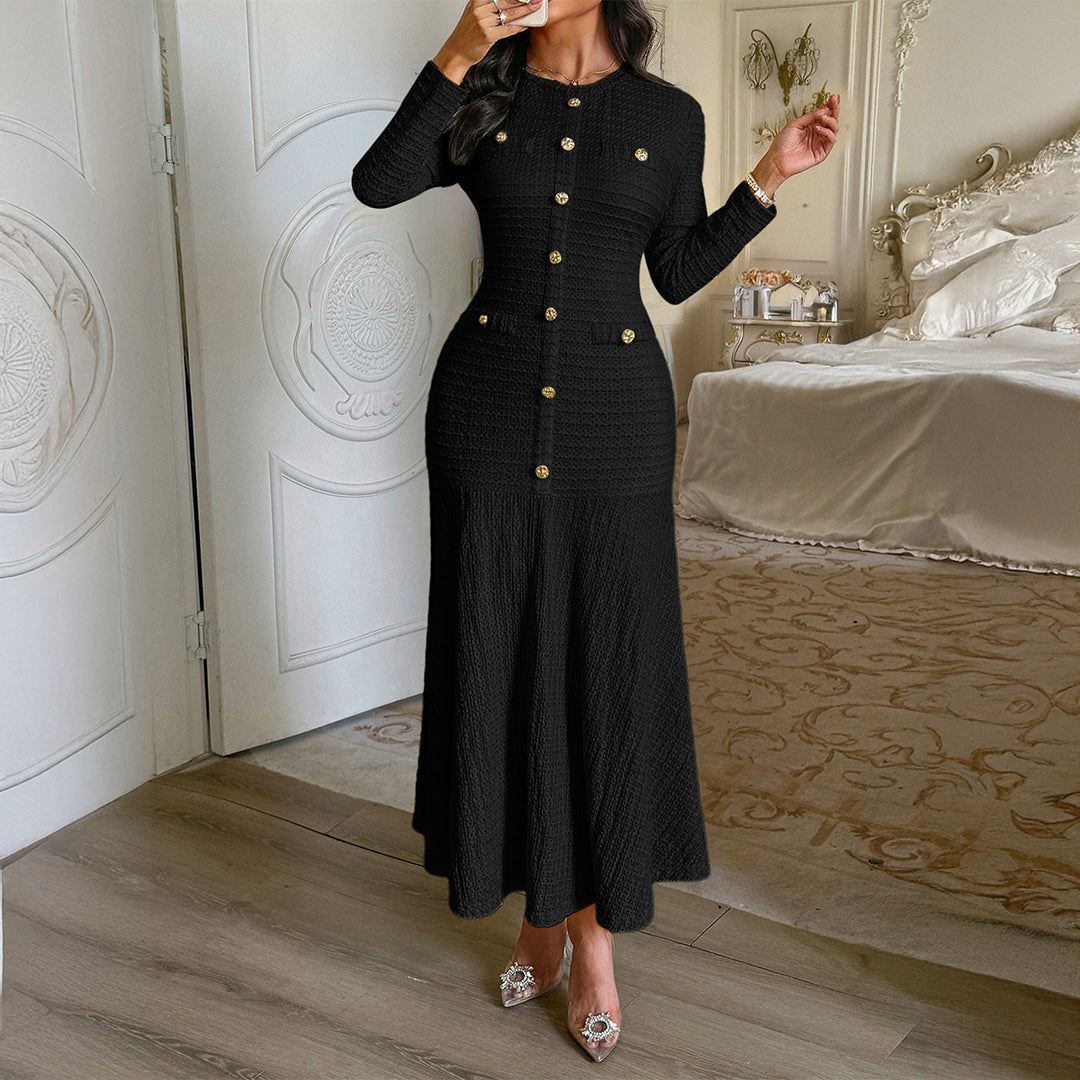 Damen nan tailliertes Maxi-Strickkleid mit durchgehender Knopfleiste und dekorativen Zierknöpfen Shop Nory