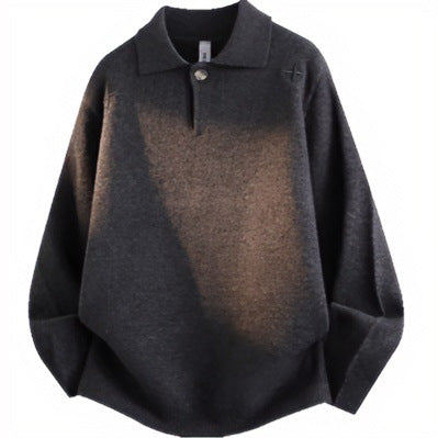 Unisex Lässiger Oversize-Strickpullover mit Polokragen und Halber Knopfleiste Shop Nory