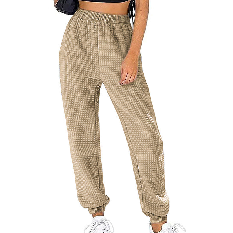 Damen Waffelstrick-Jogginghose mit hoher Taille und elastischen Bündchen Shop Nory