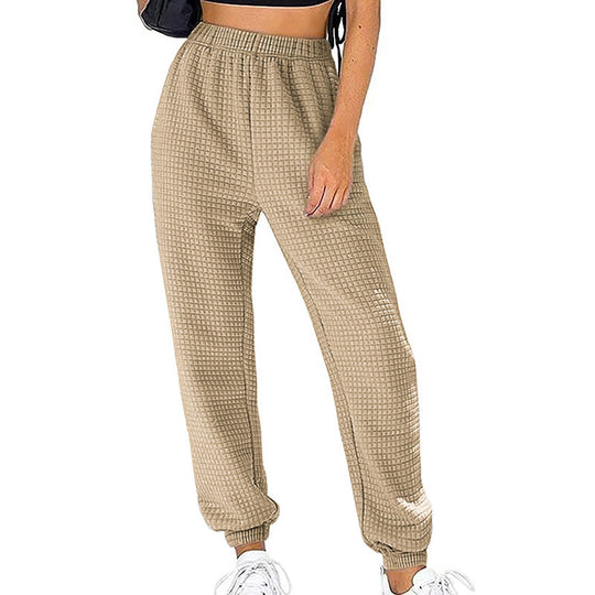 Damen Waffelstrick-Jogginghose mit hoher Taille und elastischen Bündchen Shop Nory