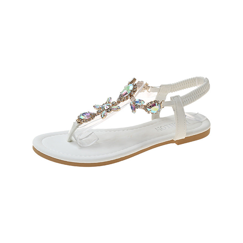 Damen elegante Zehentrenner-Sandalen mit funkelndem Strass