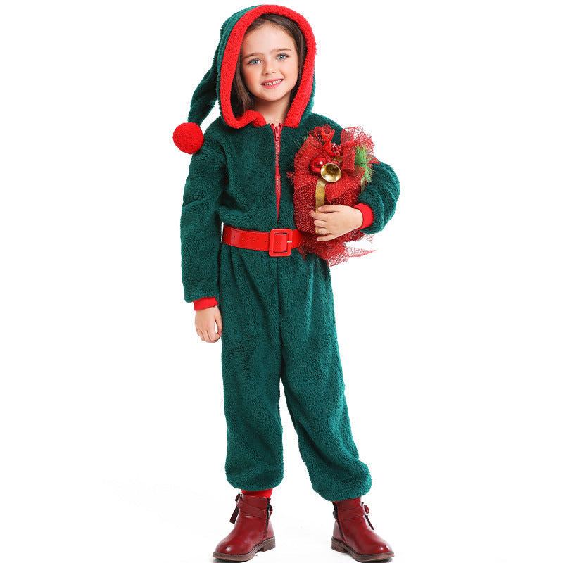 Mädchen kuscheliger Weihnachtsoverall mit Kapuze und Gürtel Shop Nory