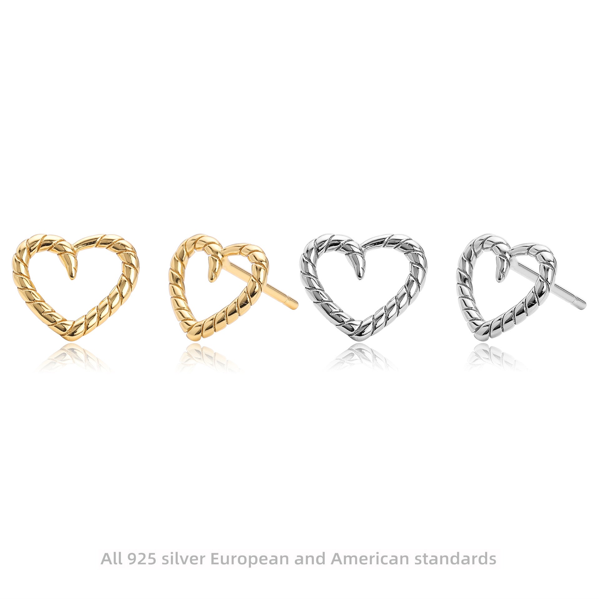 Damen Ohrstecker in herzförmigem Design mit gedrehtem Muster aus 925 Sterling Silber Shop Nory