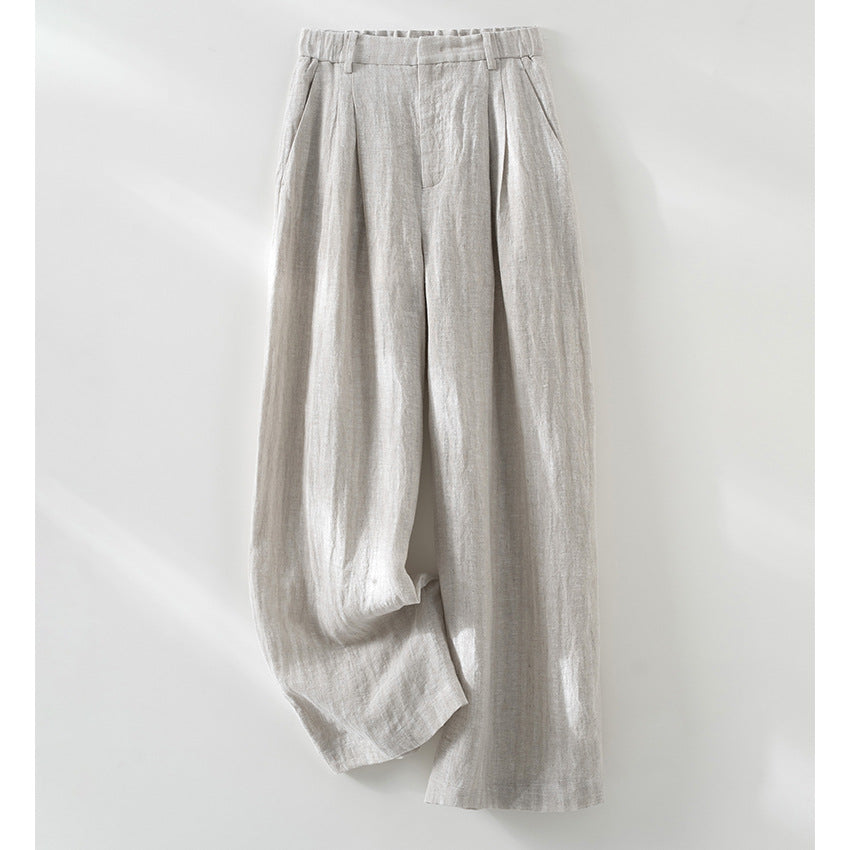Damen Leichte High‑Waist Leinenmix Palazzohose mit weitem Bein, Bundfalten und elastischem Rückenteil Shop Nory